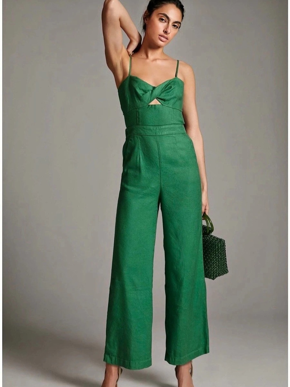 Maeve Green Tie-Front Wide-Leg Jumpsuit Size Medium